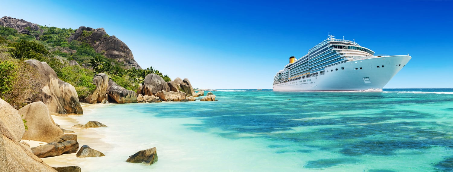 Luxury Cruise Boat with Tropical Seychelles Island